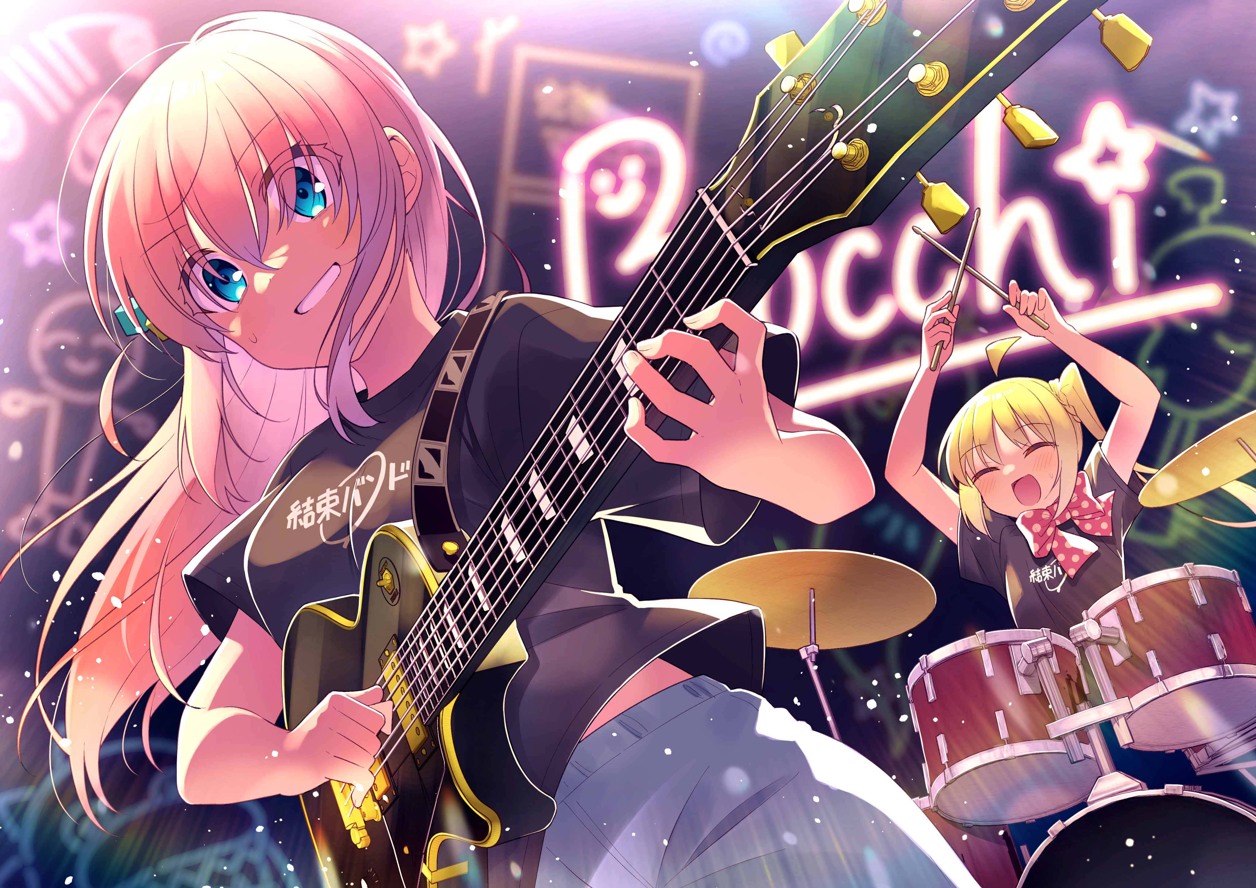 Bocchi The Rock, pink hair, electric guitar, 4K Desktop Wallpaper