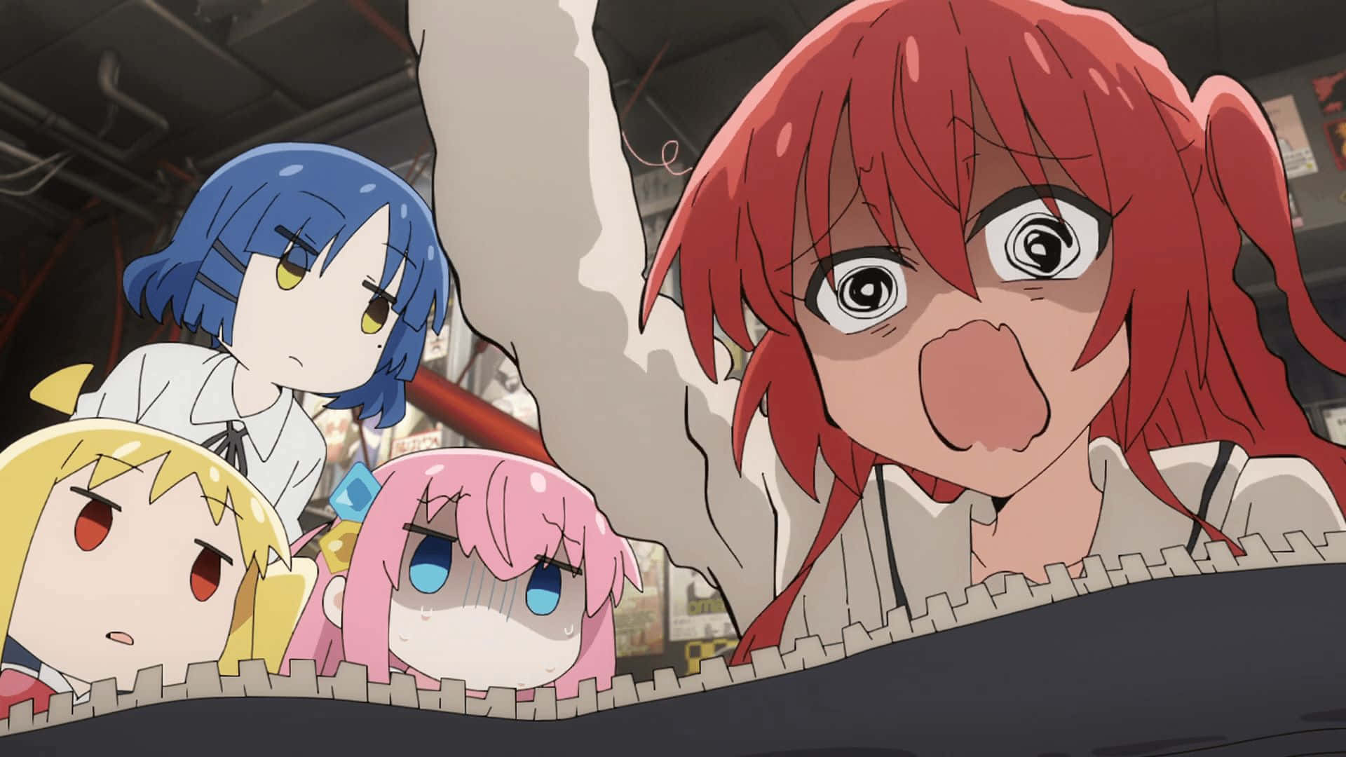 Bocchi The Rock, red-haired girl, shocked expressions, Full HD Desktop Wallpaper