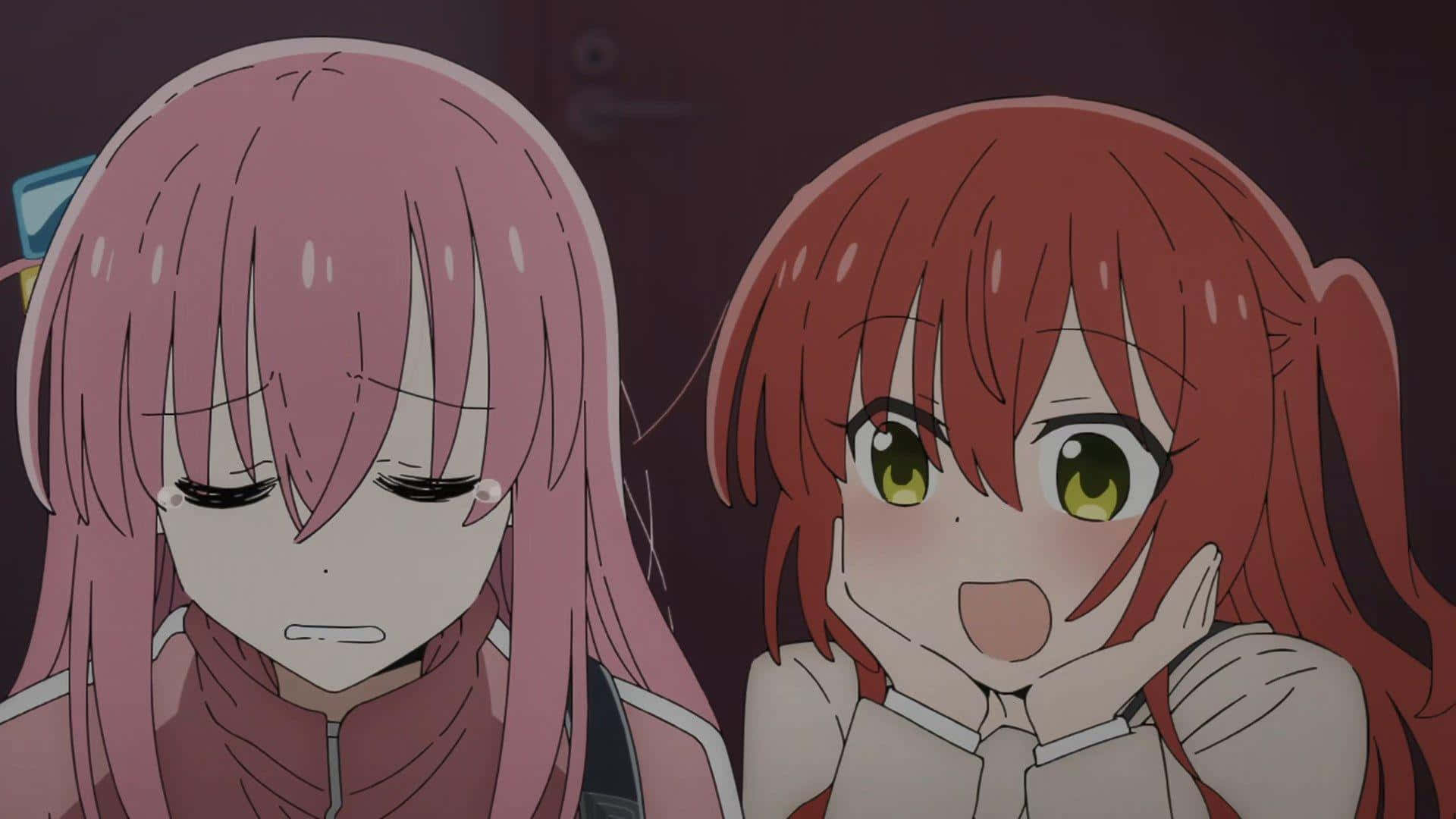 Bocchi The Rock, pink-haired, red-haired, Full HD Desktop Wallpaper