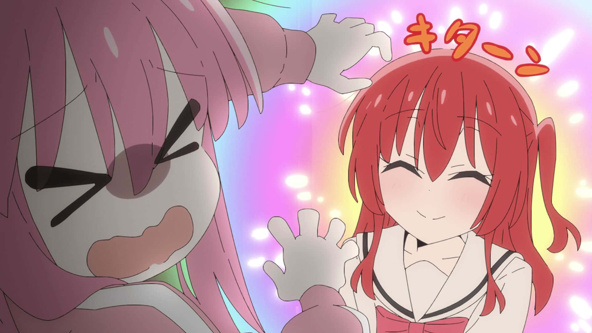 Bocchi The Rock, pink-haired, red-haired, Full HD Desktop Wallpaper