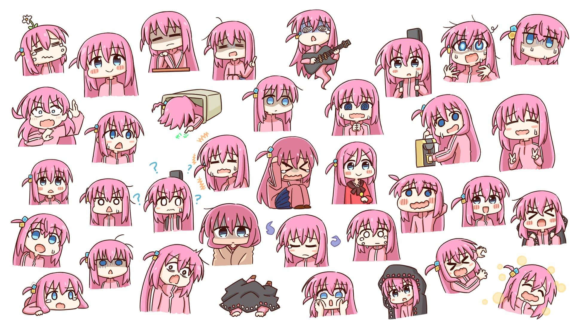 Bocchi The Rock, chibi anime girl, pink hair, Full HD Desktop Wallpaper