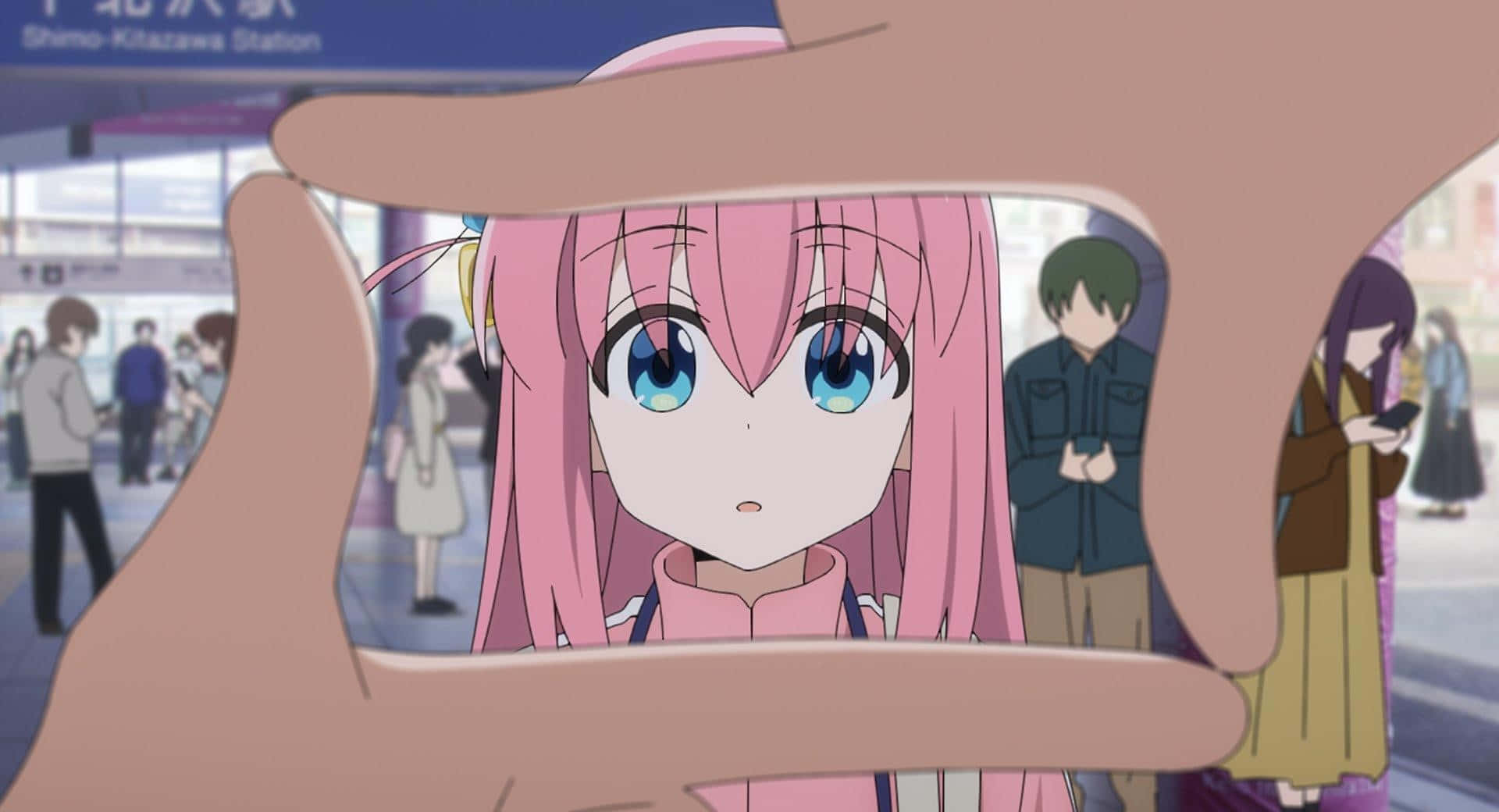 Bocchi The Rock, pink-haired anime girl, blue eyes, Full HD Desktop Wallpaper