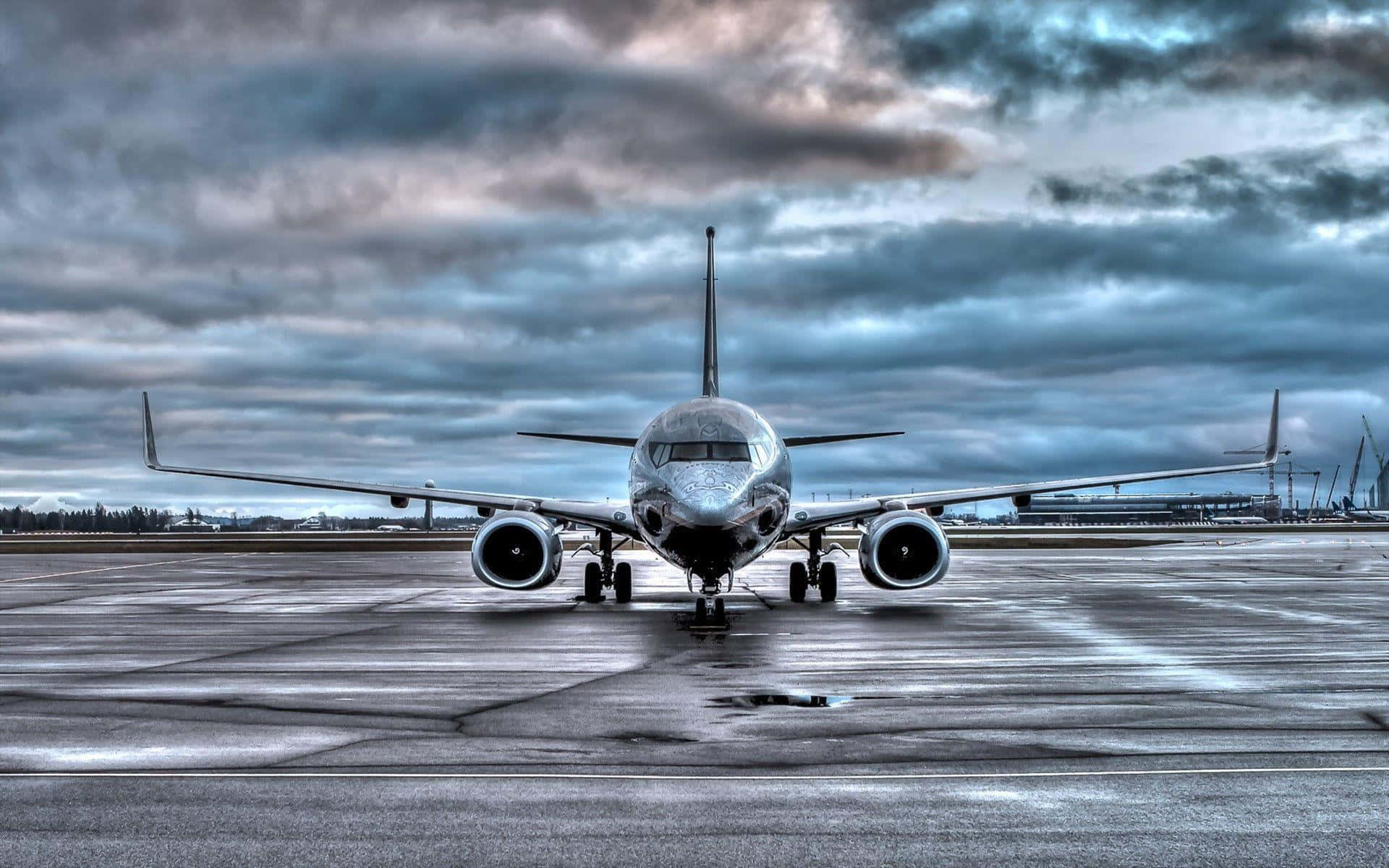 Boeing, passenger jet, wet tarmac, Full HD Desktop Wallpaper