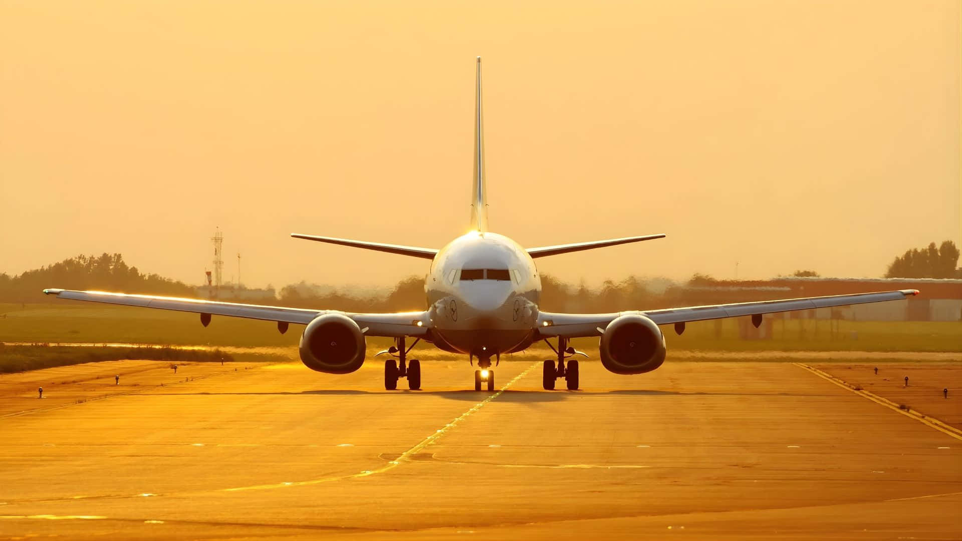 Boeing 737, runway, golden sunset, Full HD Desktop Wallpaper