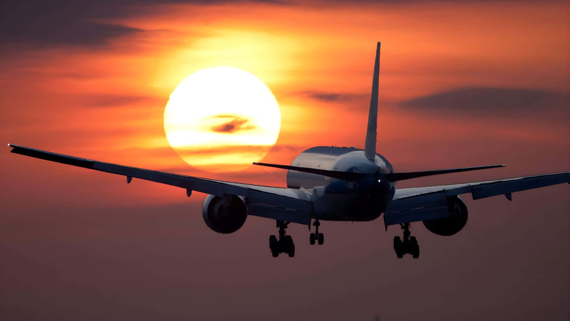 Boeing 737, sunset, orange sunset, Full HD Desktop Wallpaper