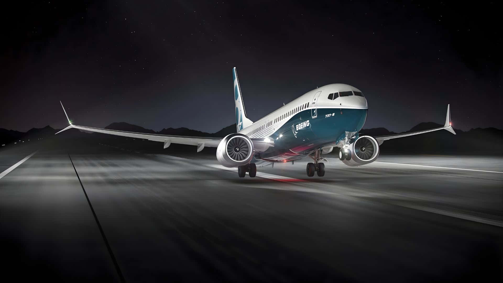 Boeing 737, blue and white livery, runway, Full HD Desktop Wallpaper