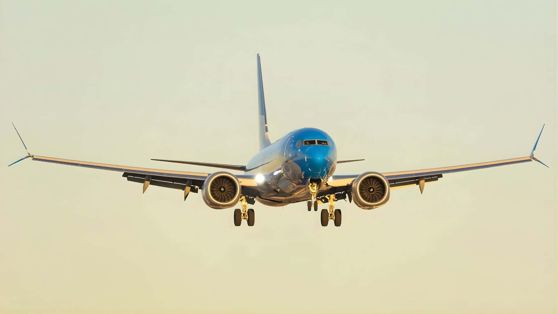 Boeing 737, landing gear down, blue commercial airplane, Full HD Desktop Wallpaper