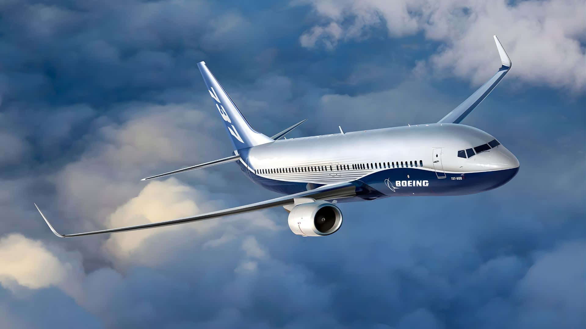 Boeing 737, silver, fluffy white clouds, Full HD Desktop Wallpaper