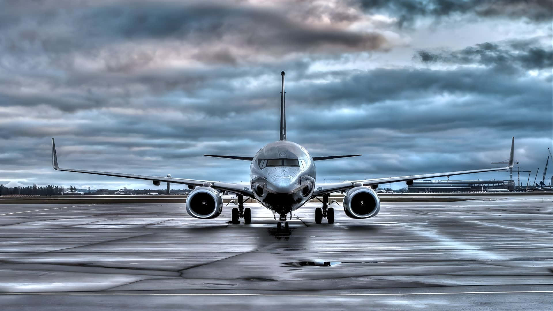 Boeing 737, silver, wet tarmac, Full HD Desktop Wallpaper