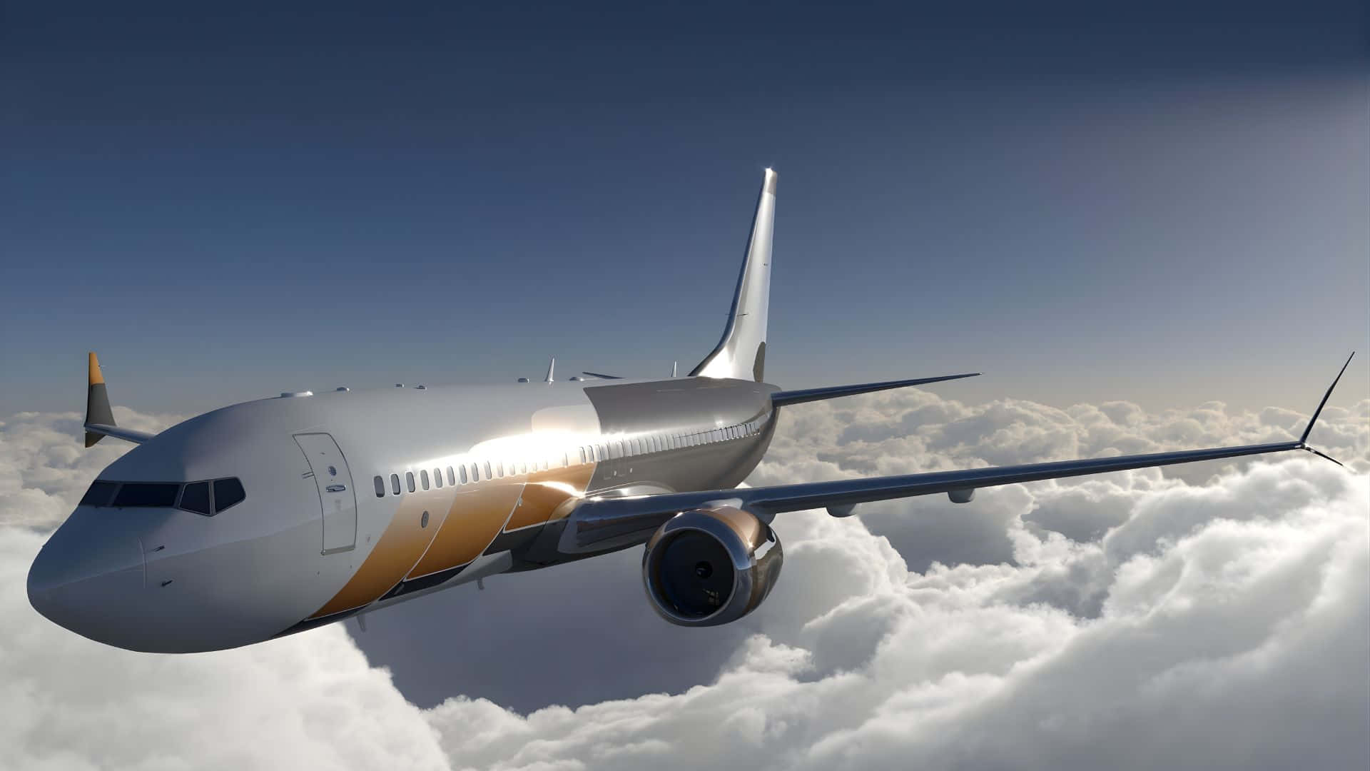 Boeing 737, silver, gold, Full HD Desktop Wallpaper