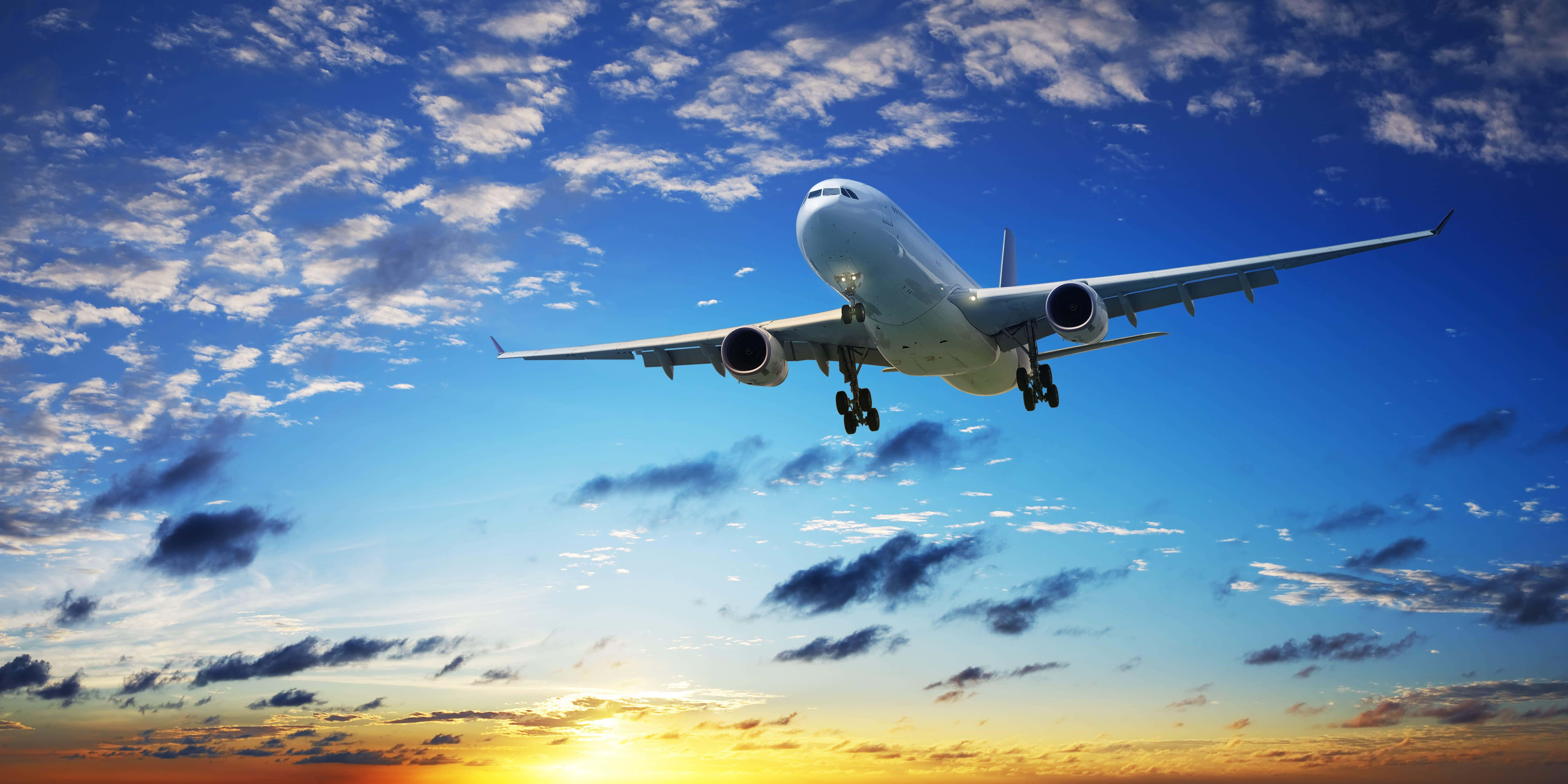 Boeing Airplane, sunset, white, 5K Desktop Wallpaper