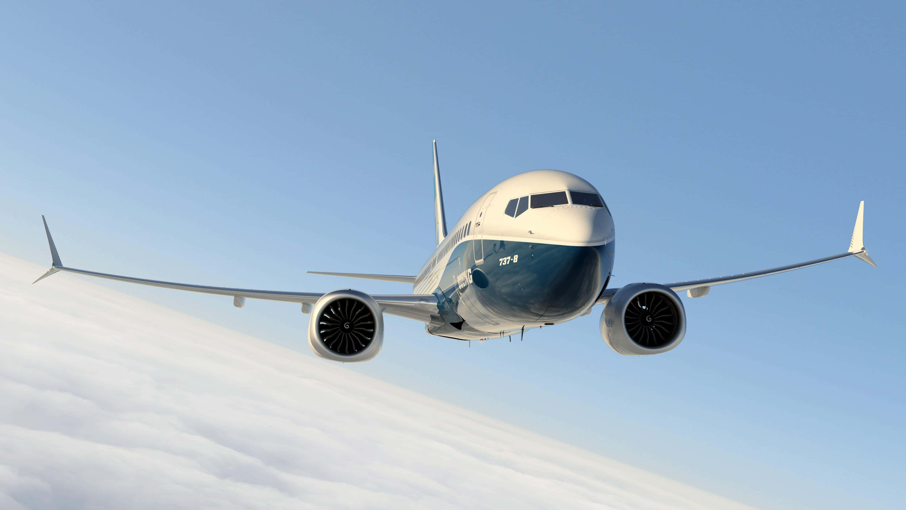 Boeing 737-8, fluffy white clouds, clear blue sky, 4K Desktop Wallpaper