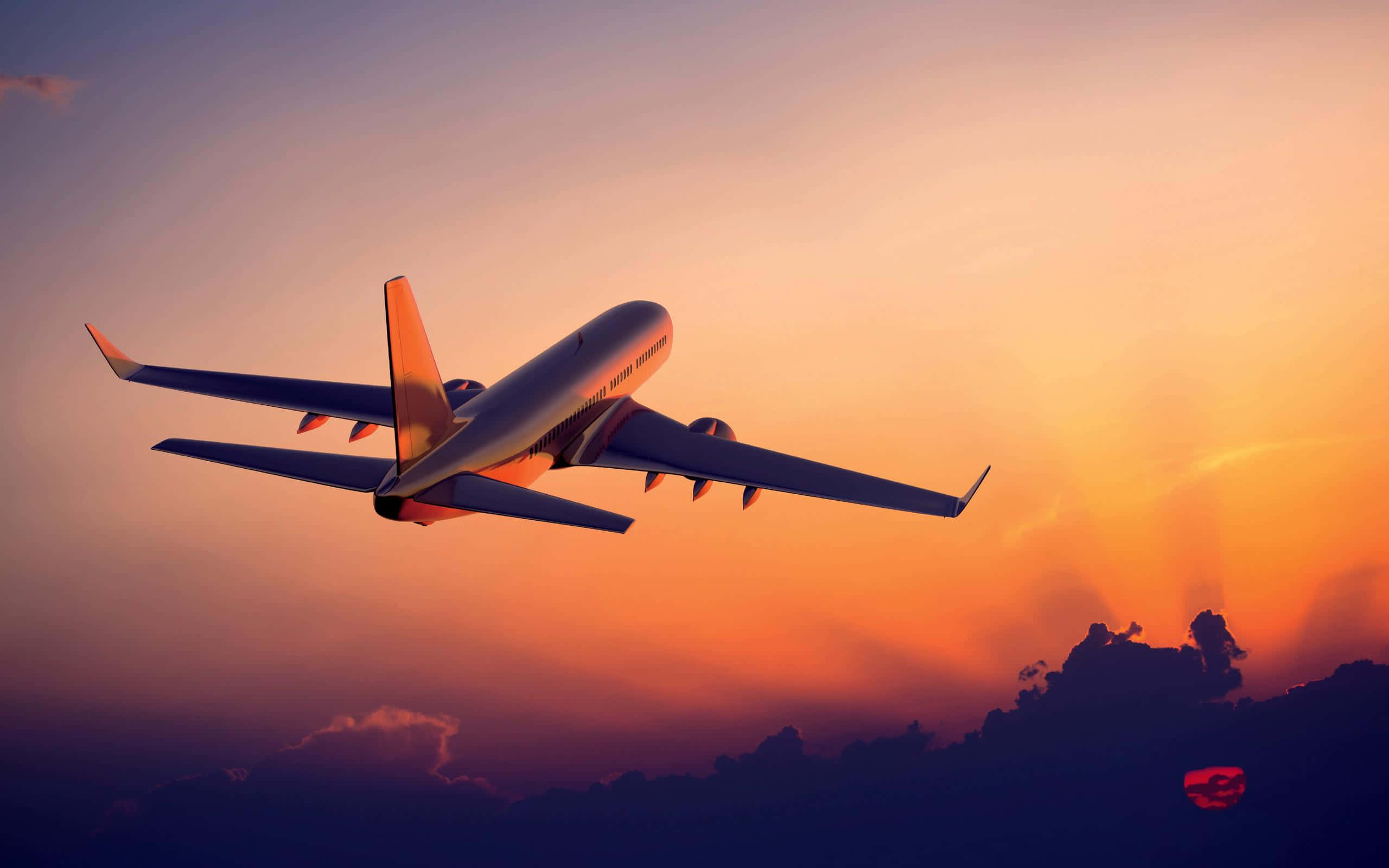 Boeing Airplane, sunset sky, orange and purple sunset, 2K Desktop Wallpaper