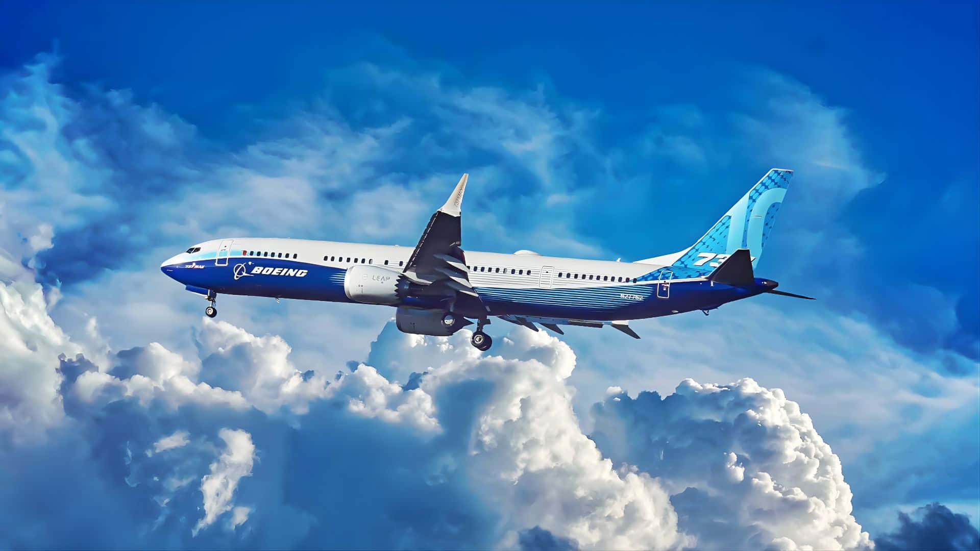 Boeing 737, blue and white livery, vibrant blue sky, Full HD Desktop Wallpaper
