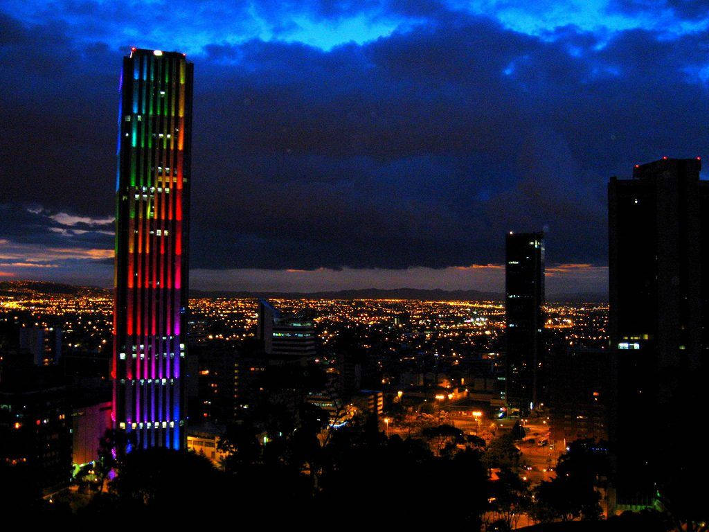 Bogota, cloudy night, towering skyscraper, SD Desktop Wallpaper