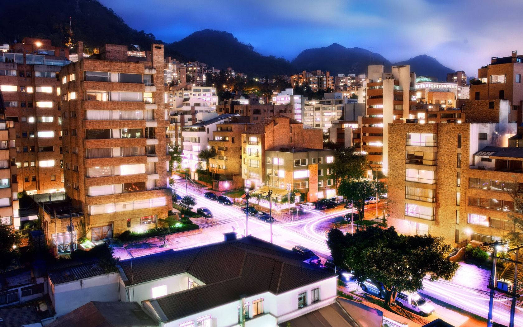 Bogota, blue sky, night, HD Desktop Wallpaper