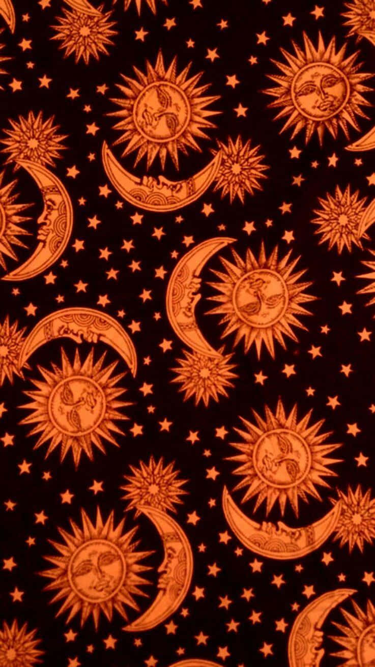 Bohemian Sun Moon Pattern, orange suns, moons with faces, HD Phone Wallpaper