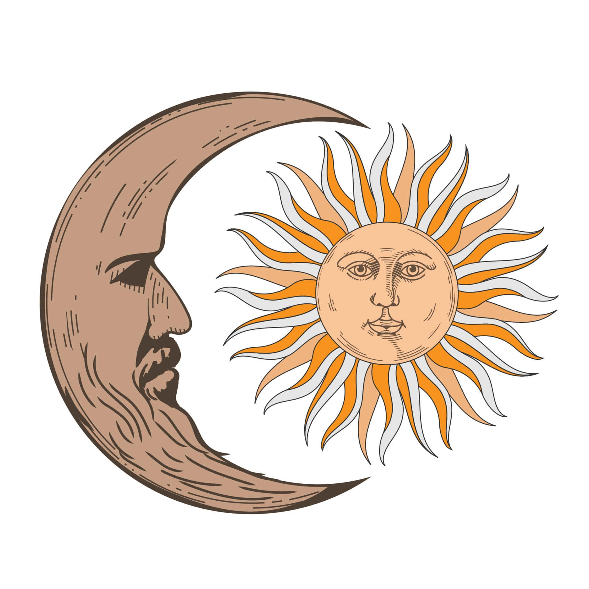 Bohemian Sun Moon Art, sun, crescent moon, Full HD Desktop Wallpaper