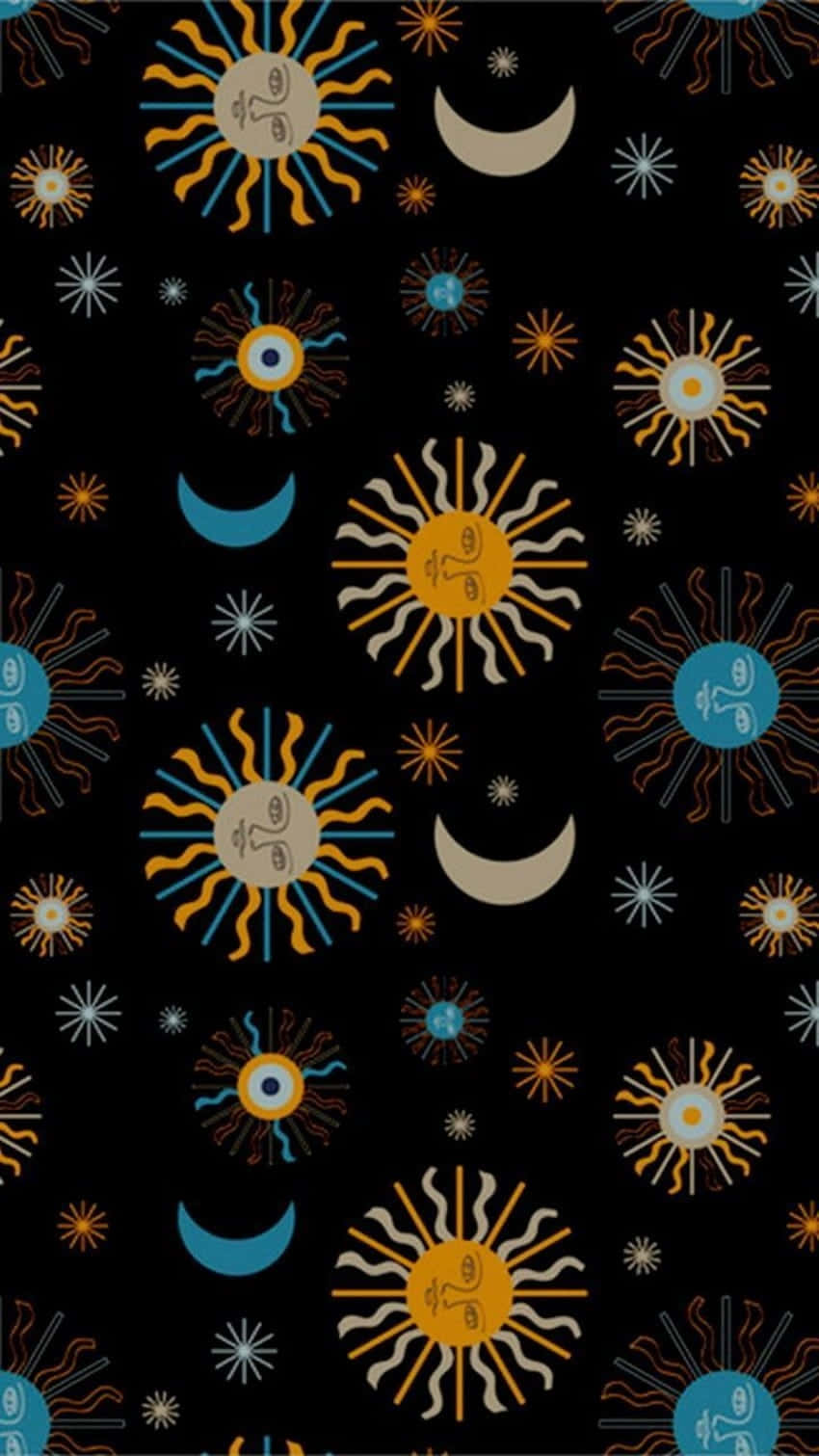 Bohemian Sun And Moon, orange, blue, HD Phone Wallpaper