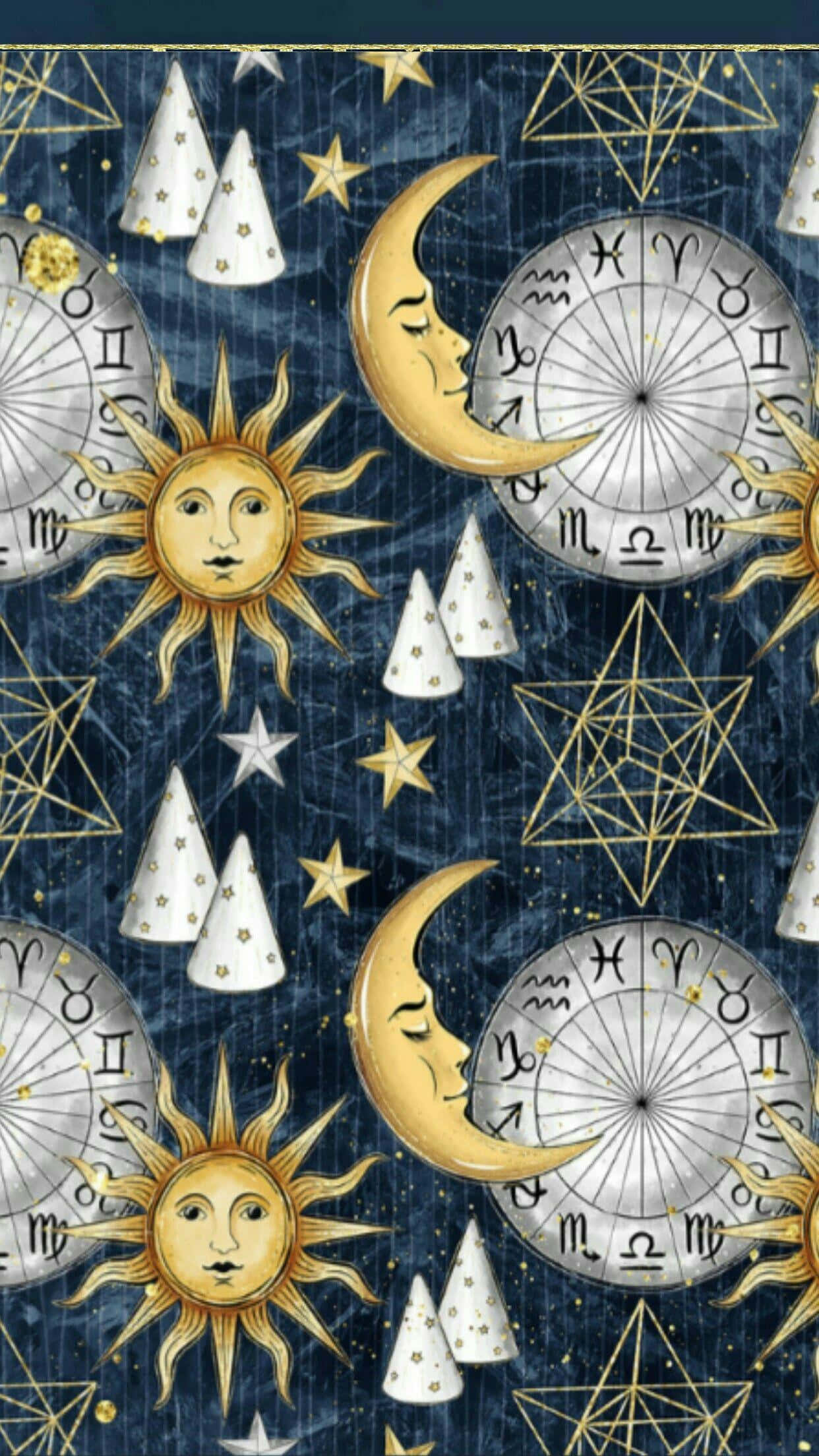 Bohemian Celestial Pattern, smiling sun, moon, Full HD Phone Wallpaper
