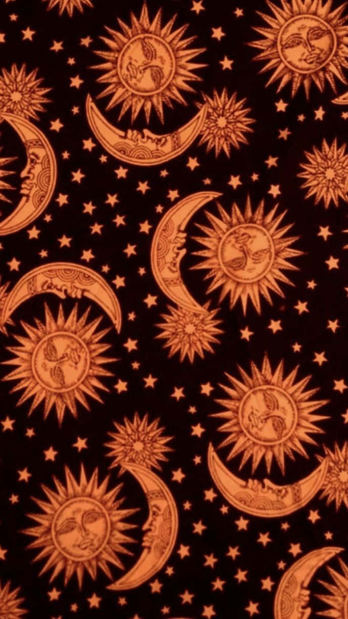 Sun and Moon Aesthetic, stylized suns and moons with faces, stars, SD Phone Wallpaper