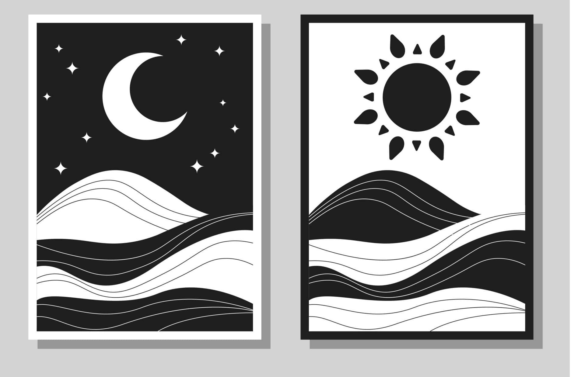 Bohemian Sun And Moon, crescent moon, stars, HD Desktop Wallpaper
