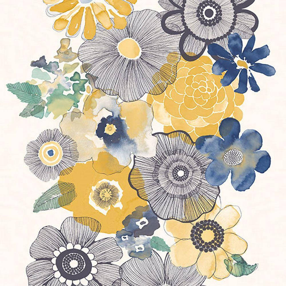 Boho Aesthetic, watercolor floral pattern, yellow, SD Desktop Wallpaper