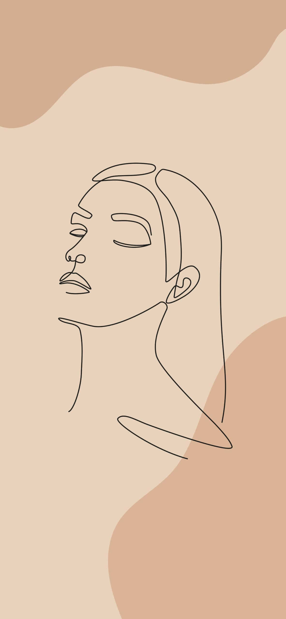 Boho Art, minimalist line drawing, serene woman's profile, 2K Phone Wallpaper