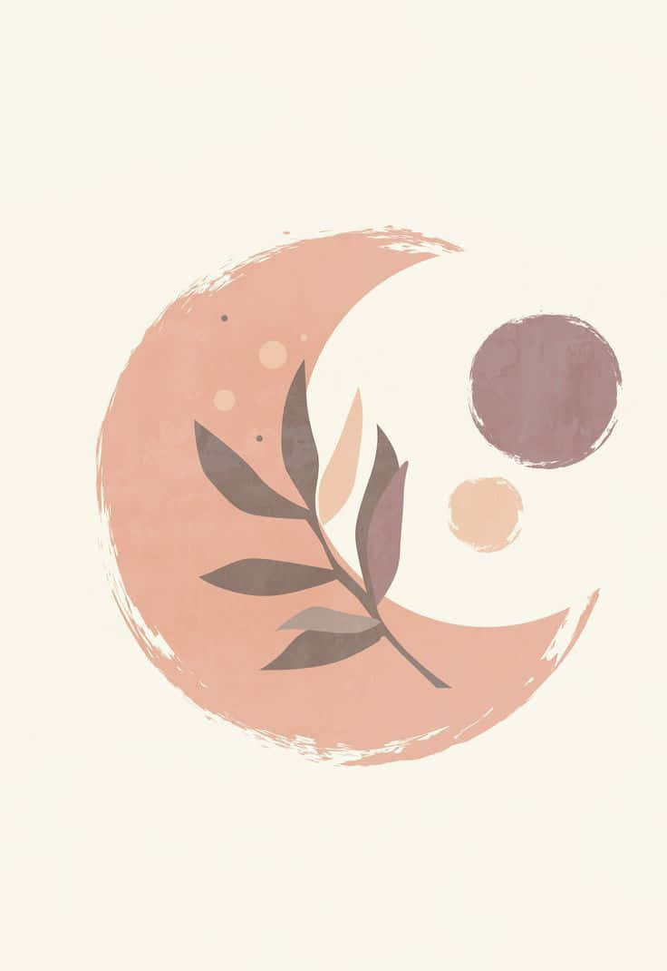 crescent moon, leafy branch, floating circles, SD Phone Wallpaper