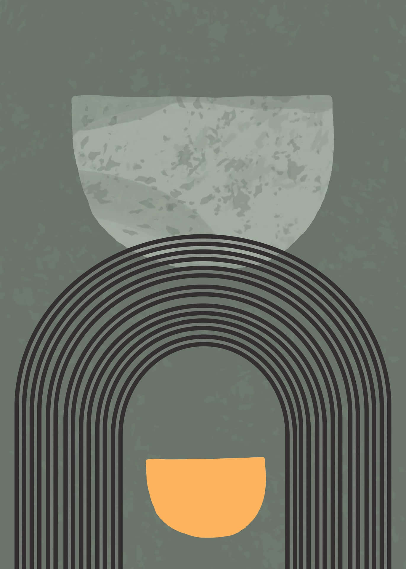 boho art, concentric black arches, gray top half, Full HD Phone Wallpaper