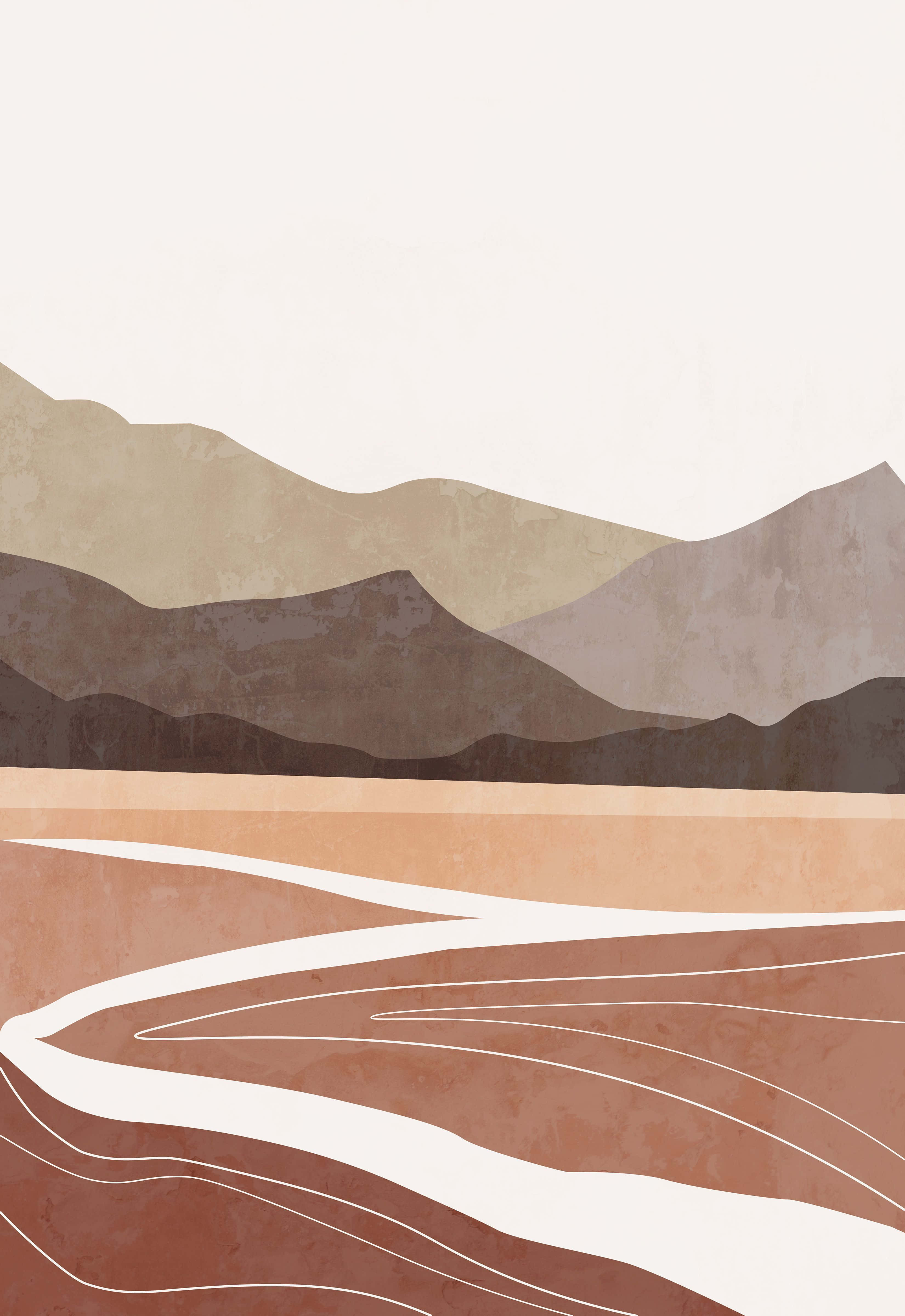 Boho Art, minimalist abstract landscape, layered mountains, 4K Phone Wallpaper