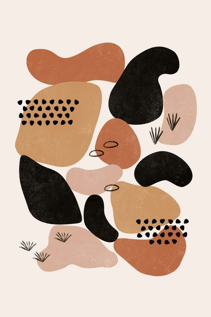Boho Art, earthy tones, black accents, SD Phone Wallpaper
