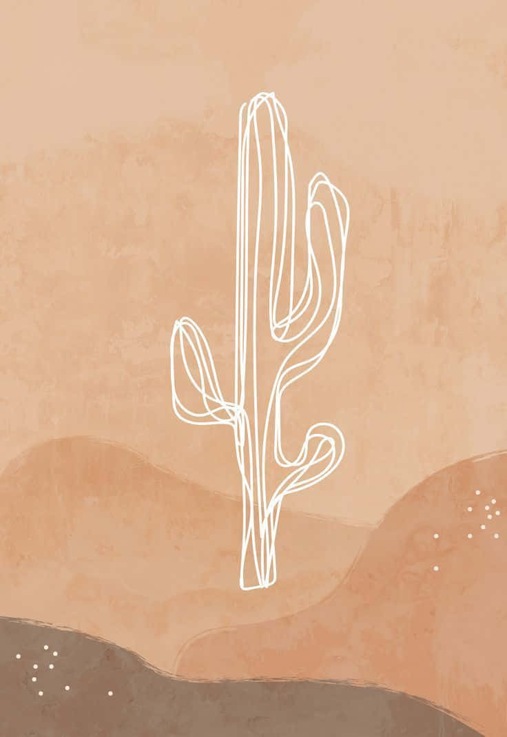 saguaro cactus, textured terracotta desert backdrop, minimalist white line drawing, SD Phone Wallpaper