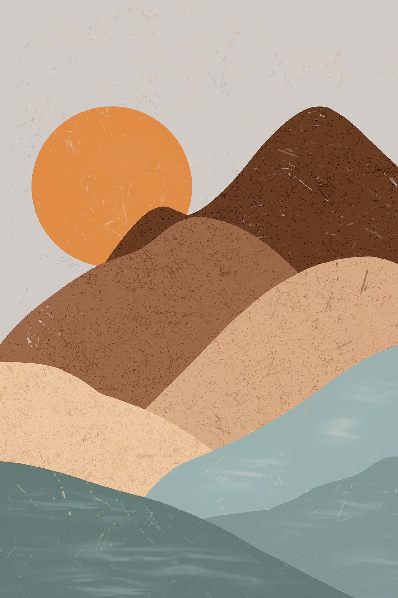 Boho Art, earth tones, textured orange sun, Full HD Phone Wallpaper