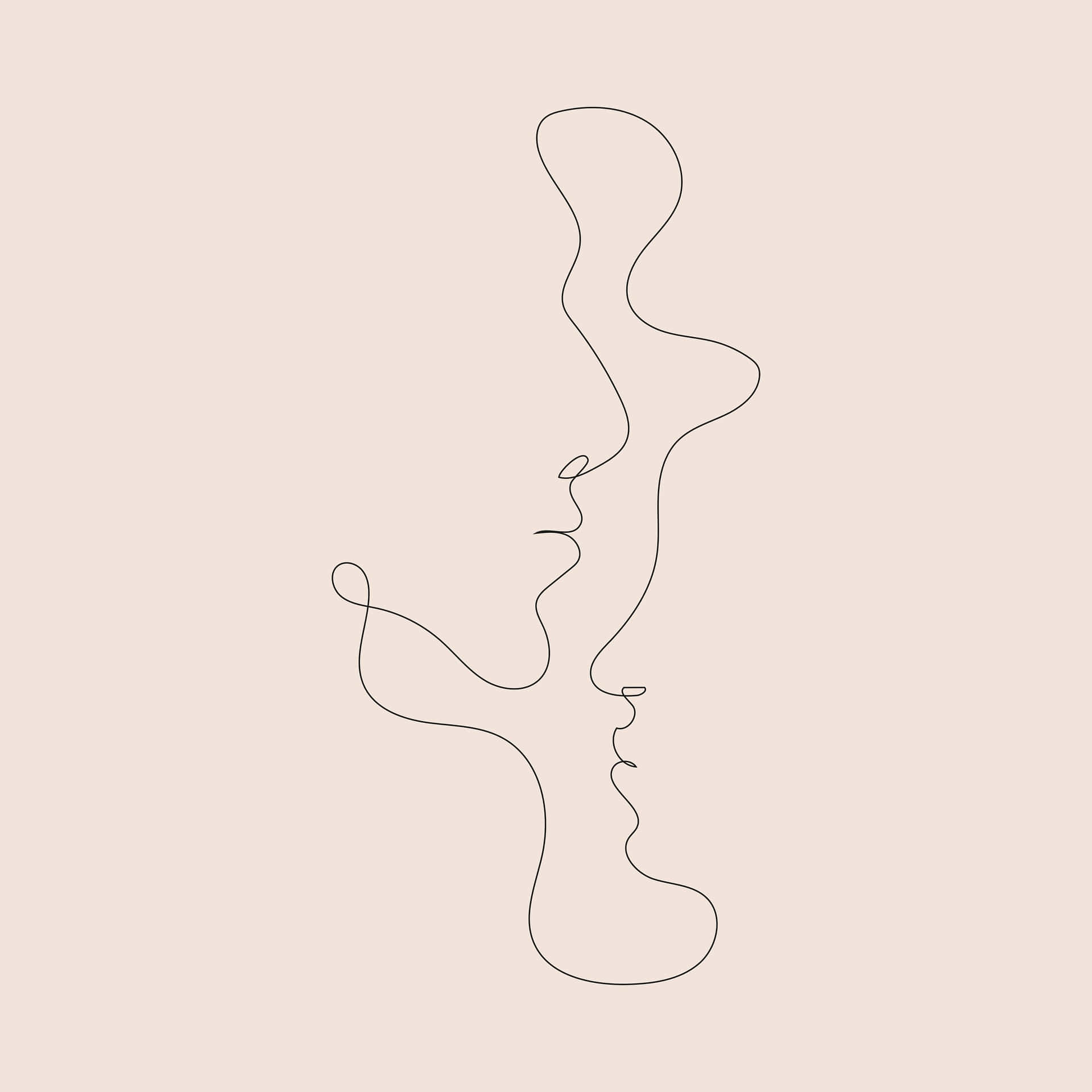 boho art, minimalist continuous line drawing, two faces kissing, Full HD Desktop Wallpaper