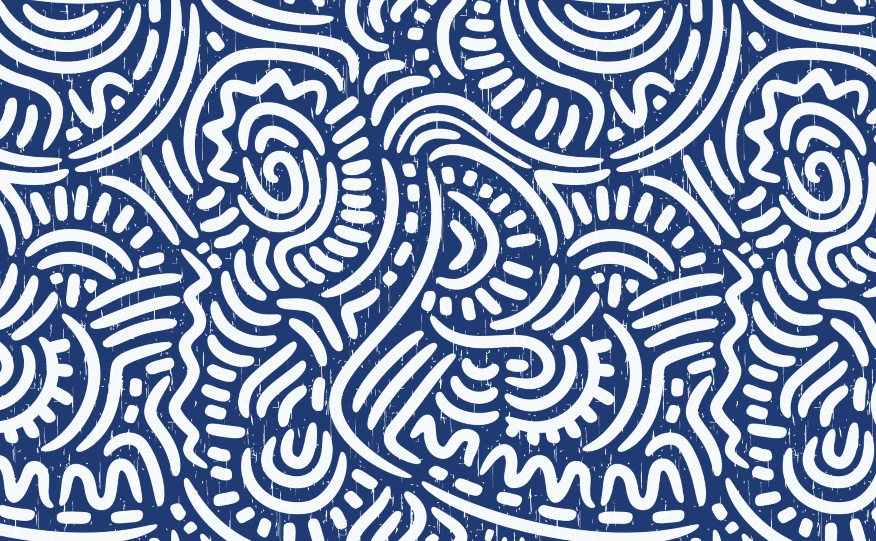 vibrant blue, intricate white swirling patterns, organic shapes, 2K Desktop Wallpaper