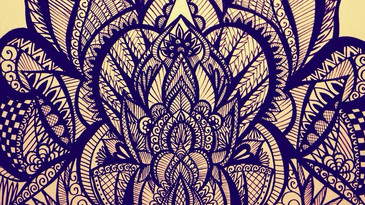boho ink art, mandala pattern, deep purple, HD Desktop Wallpaper