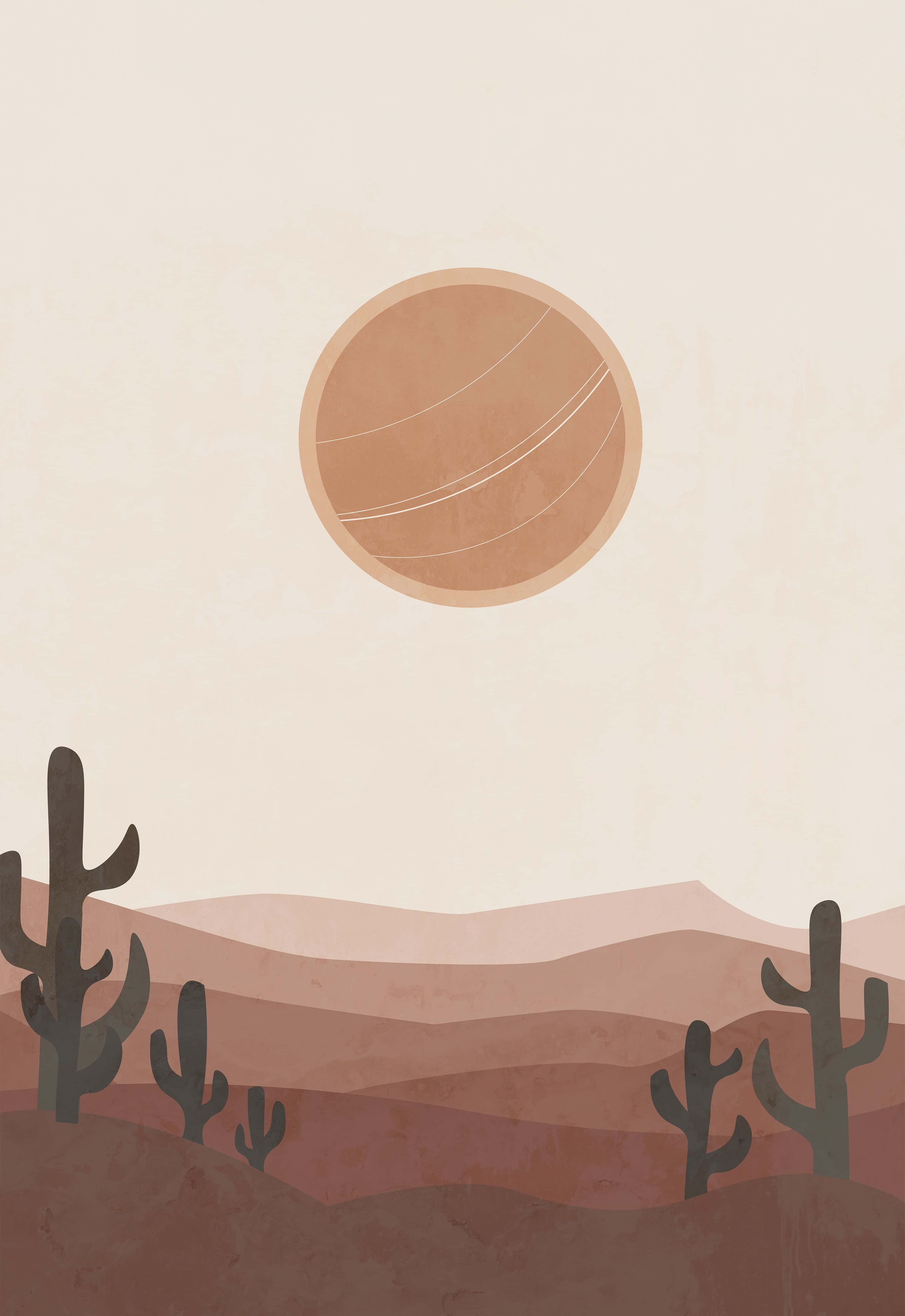 boho art, desert landscape, silhouetted cacti, 4K Phone Wallpaper