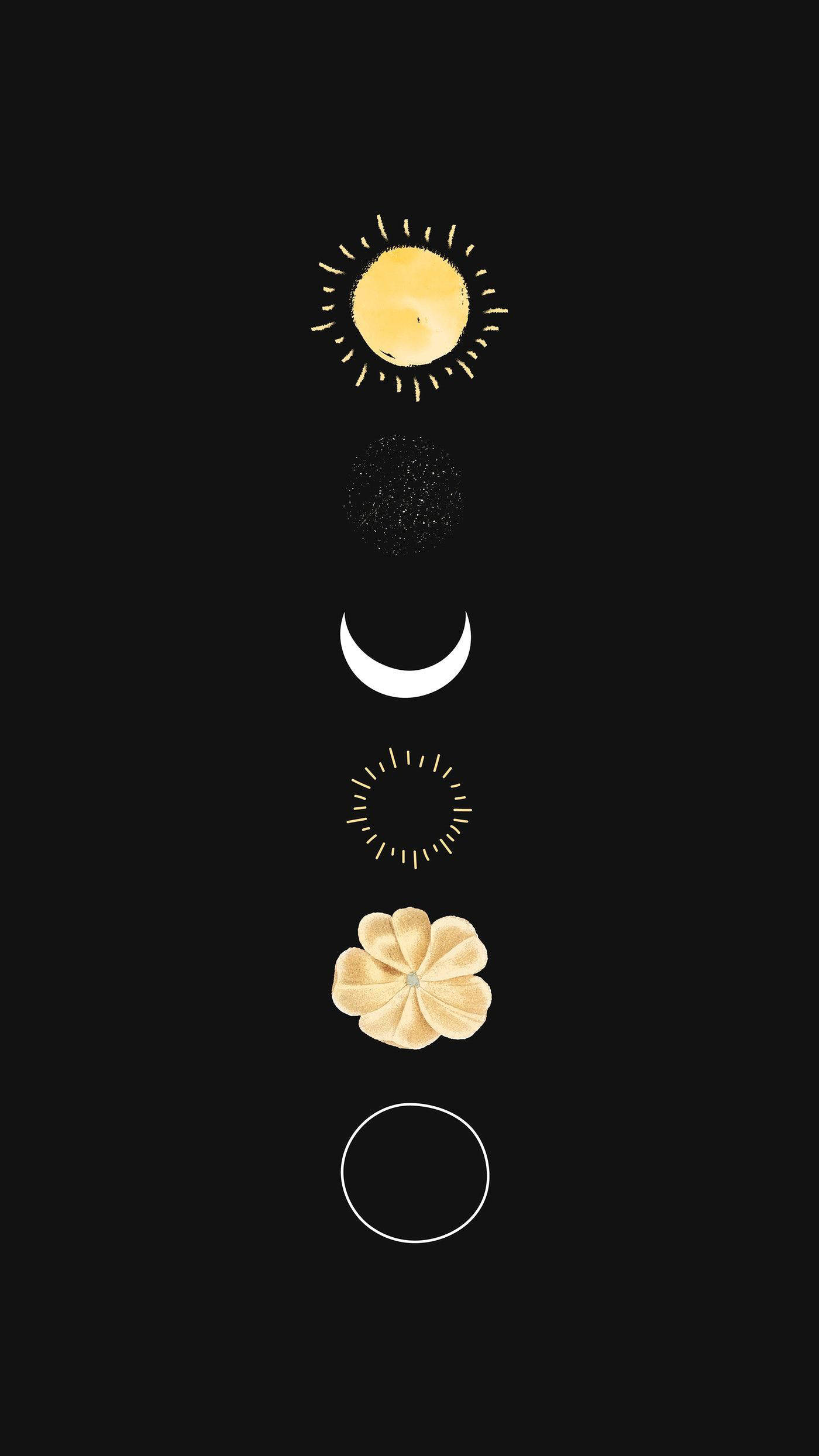 aesthetic boho boho symbols, celestial and floral symbols, gold and white, Full HD Phone Wallpaper