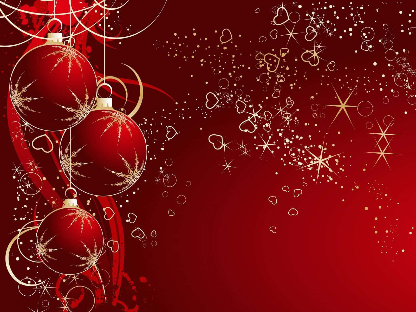 Boho Christmas, shiny red Christmas ornaments, gold snowflake patterns, HD Desktop Wallpaper