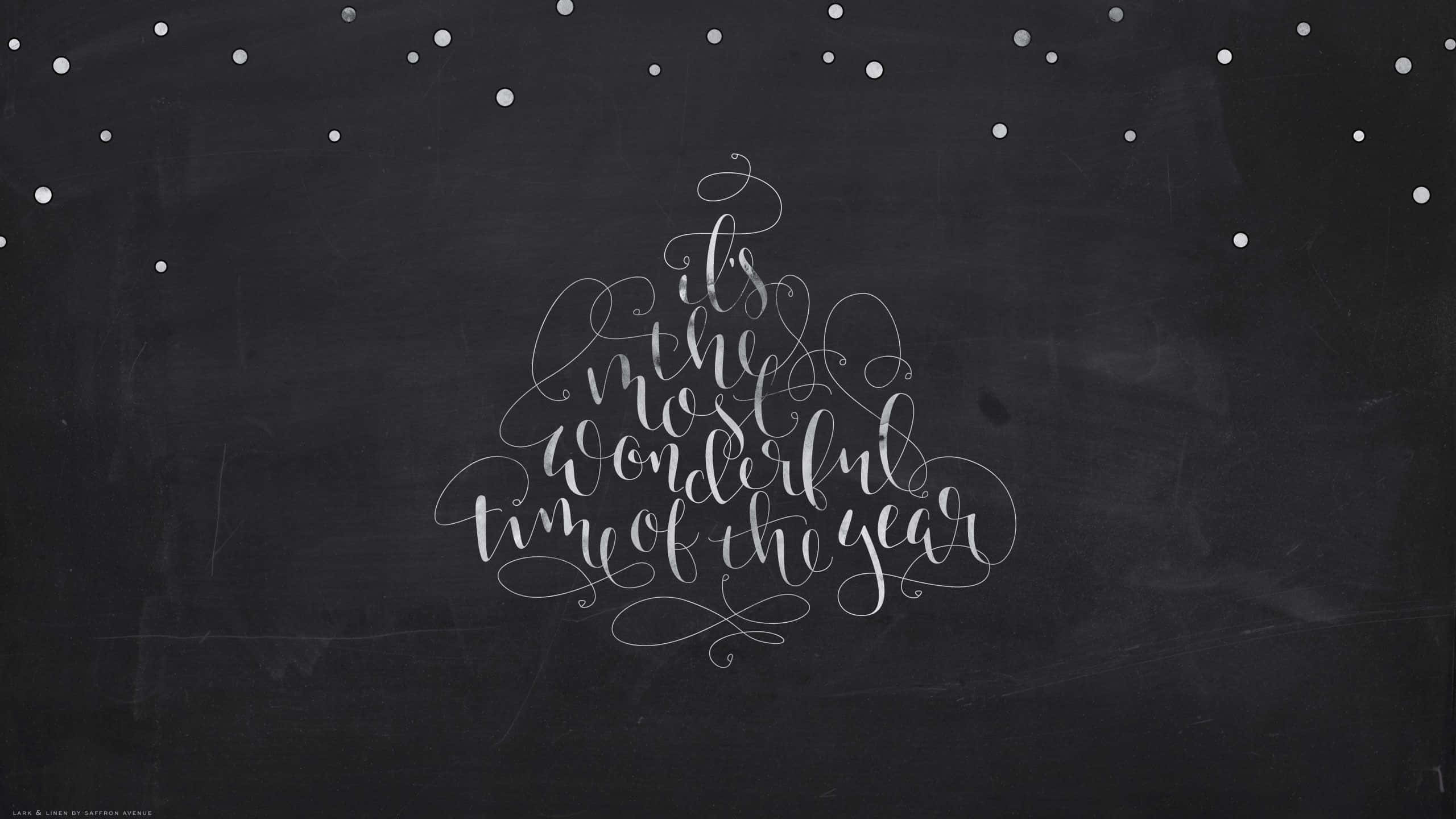 Boho Christmas, white calligraphy, textured black chalkboard, 2K Desktop Wallpaper