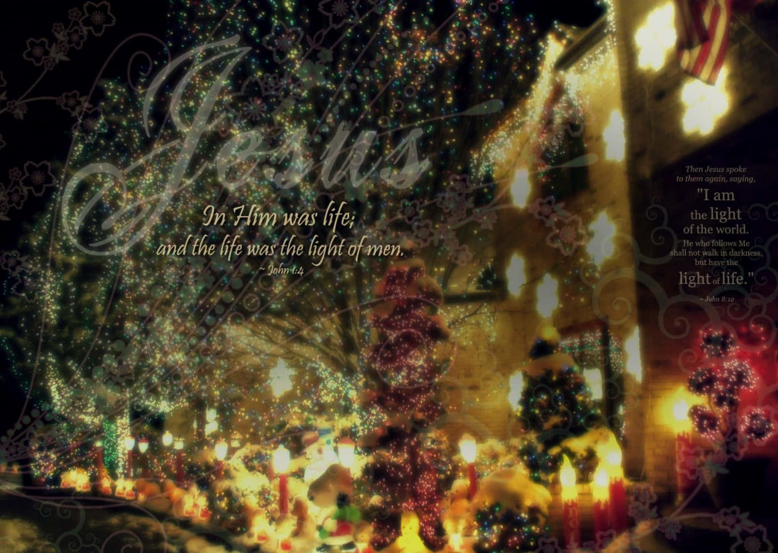 Christmas scripture, glowing candles, decorated trees, HD Desktop Wallpaper