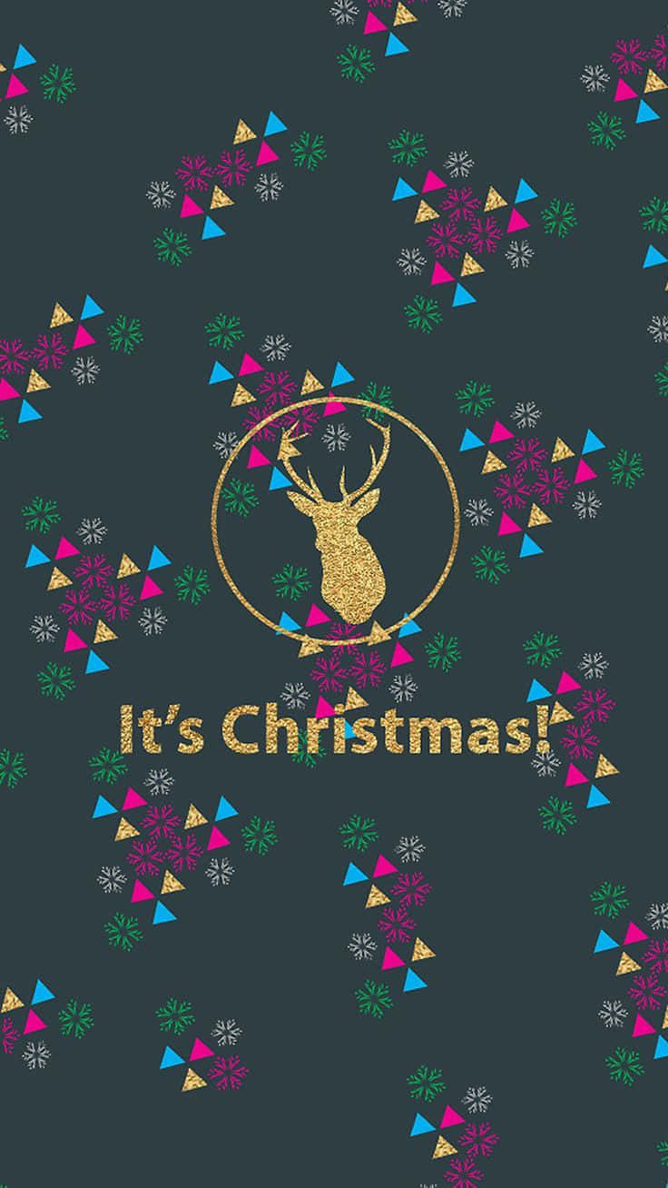 Boho Christmas, glittering gold reindeer, colorful geometric snowflakes, HD Phone Wallpaper