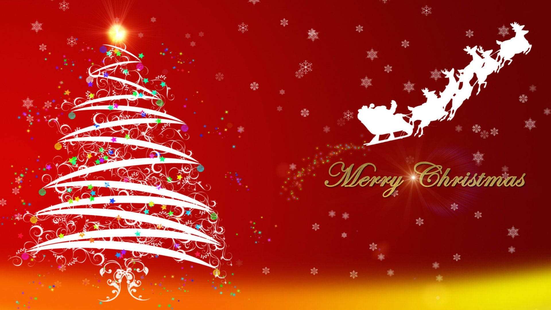 Australian Christmas, red gradient sky, sleigh silhouette, Full HD Desktop Wallpaper