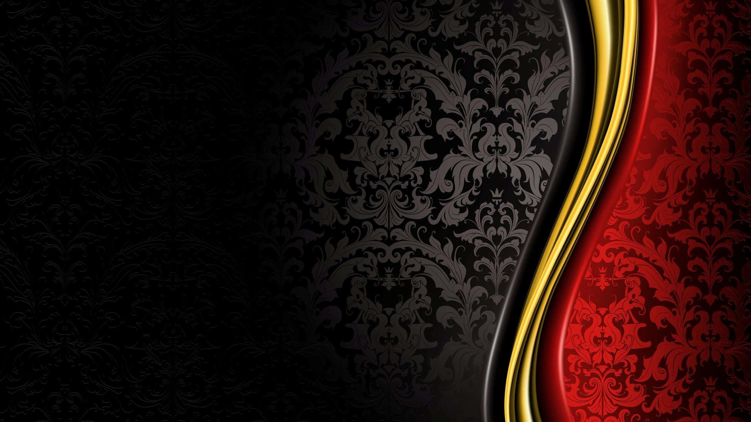 damask, golden curve, black and red ornate patterns, 2K Desktop Wallpaper