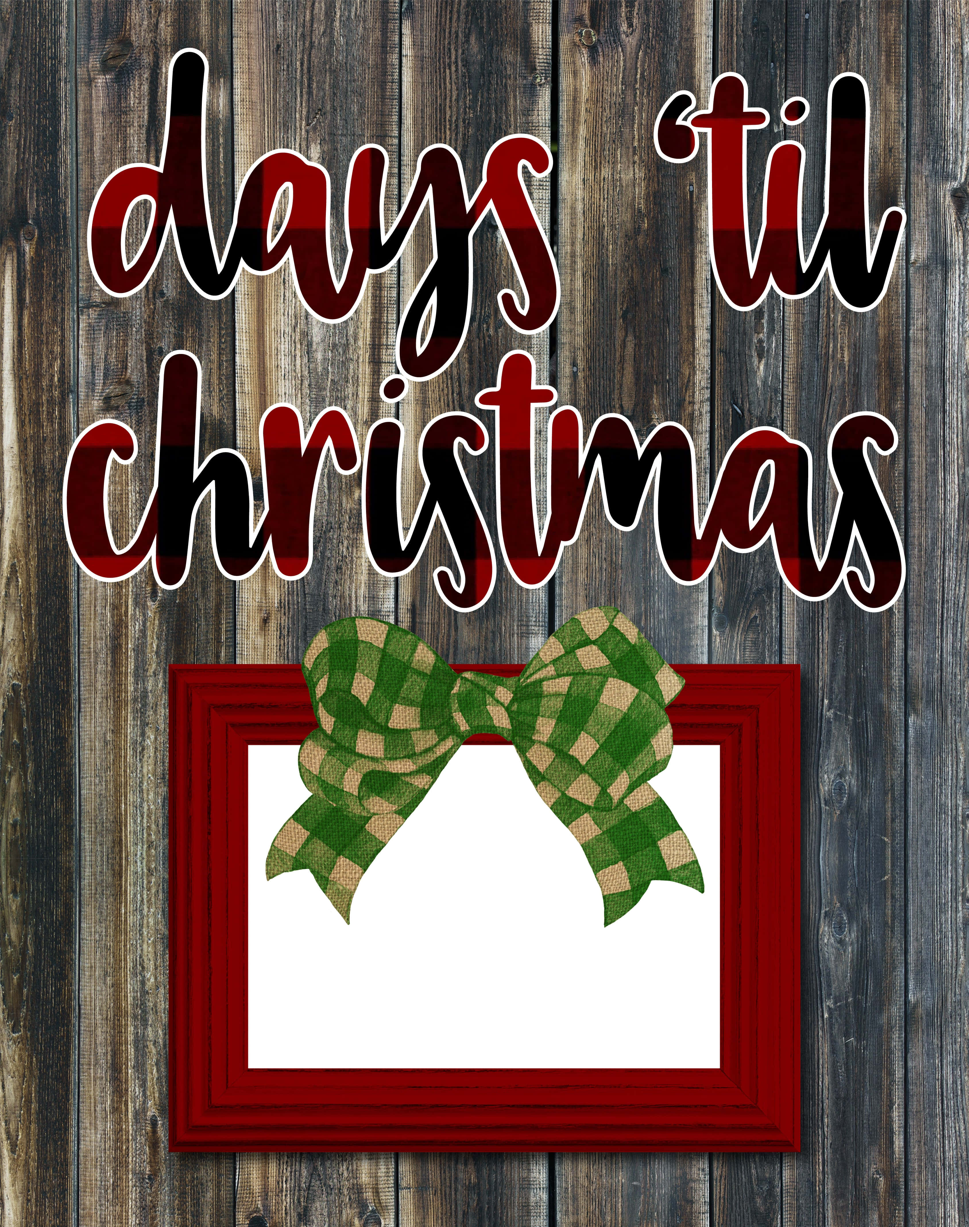 Christmas countdown, red framed, green plaid bow, 4K Phone Wallpaper