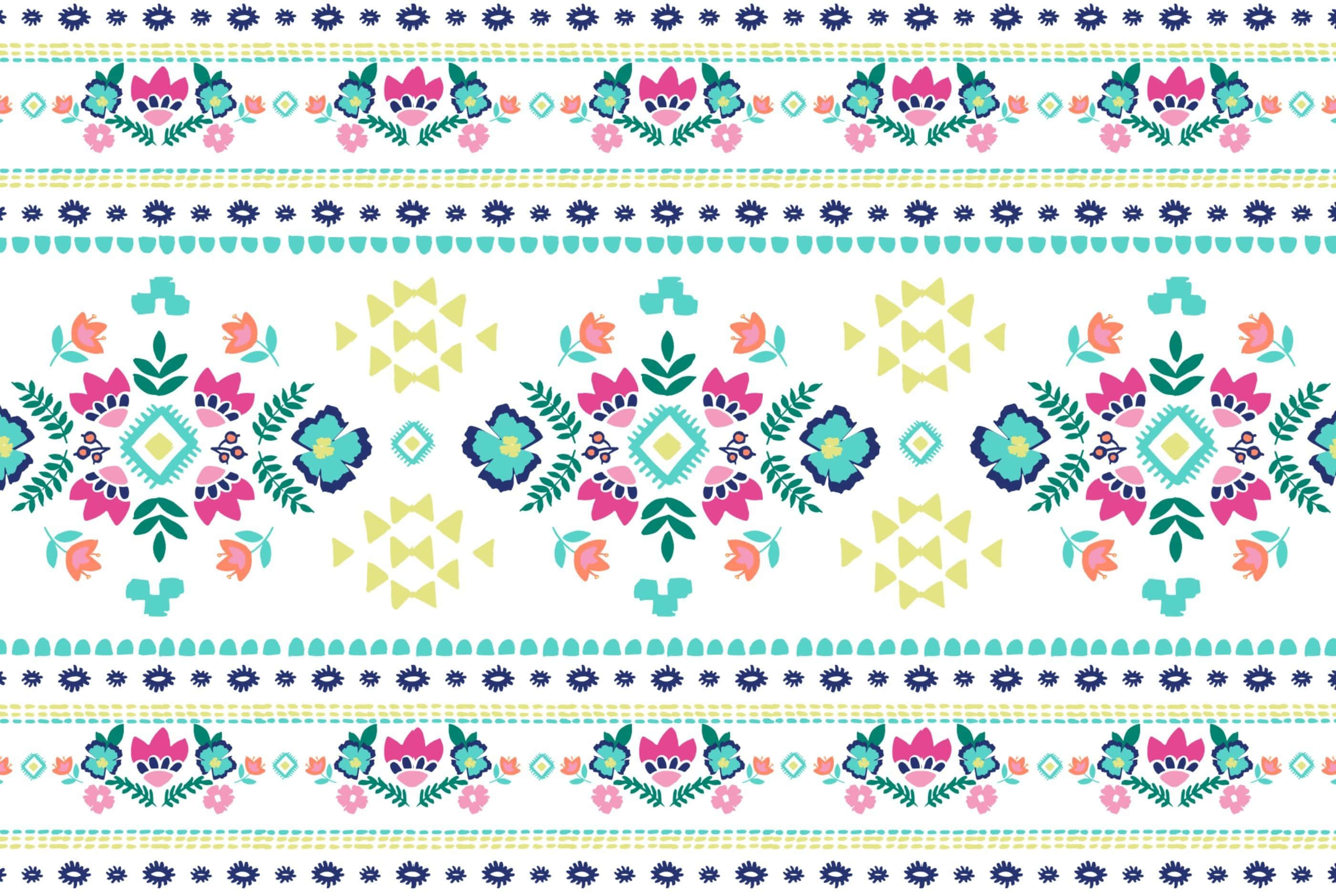 Boho Computer, colorful embroidered pattern, flowers, 2K Desktop Wallpaper