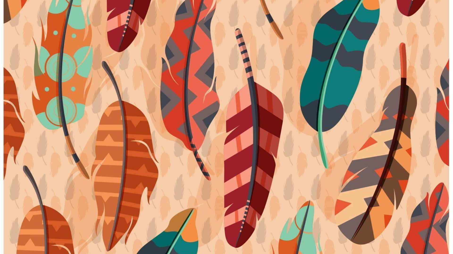 Boho Computer, colorful feathers, geometric patterns, Full HD Desktop Wallpaper