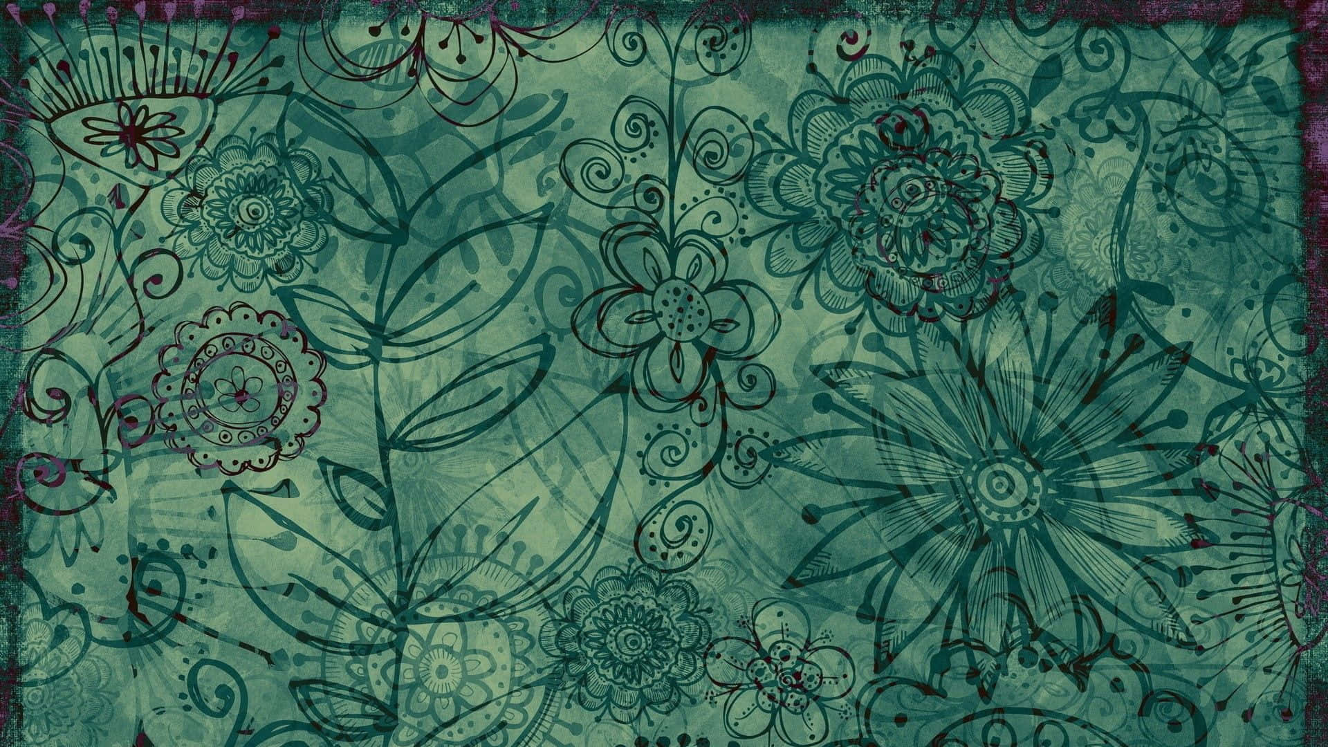 teal, purple, floral pattern, Full HD Desktop Wallpaper
