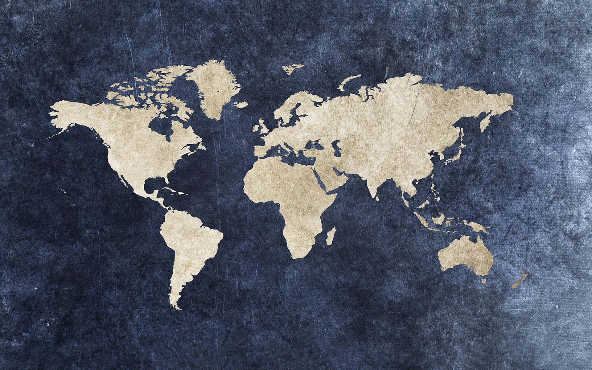 vintage beige world map silhouette, textured dark blue background, subtle scratches and wear, Full HD Desktop Wallpaper